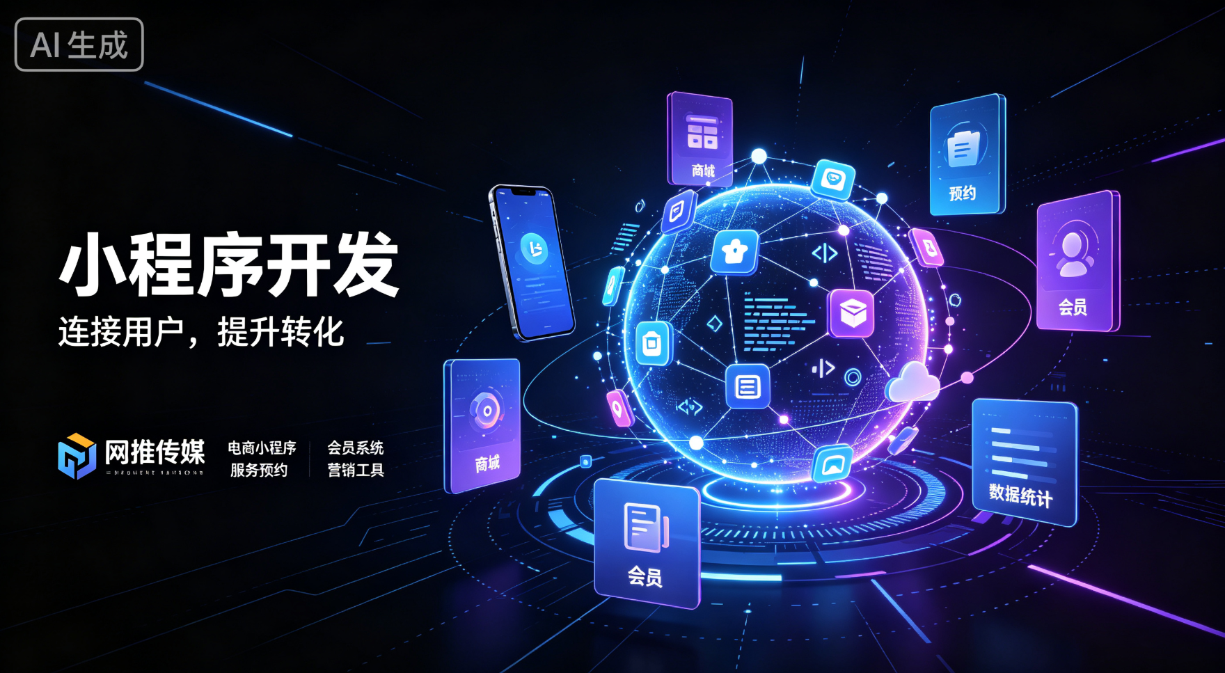 网推传媒小程序开发案例 - 多功能商务小程序界面